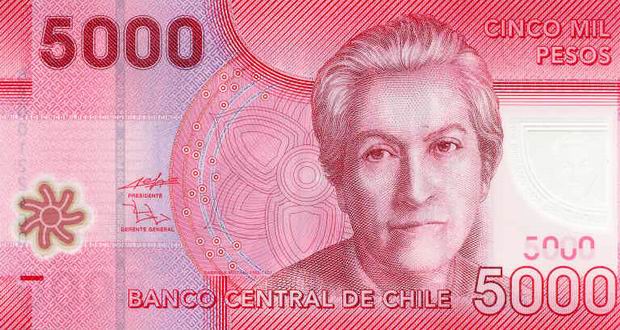 Купюра номиналом 5000 чилийских песо (2009 год), лицевая сторона